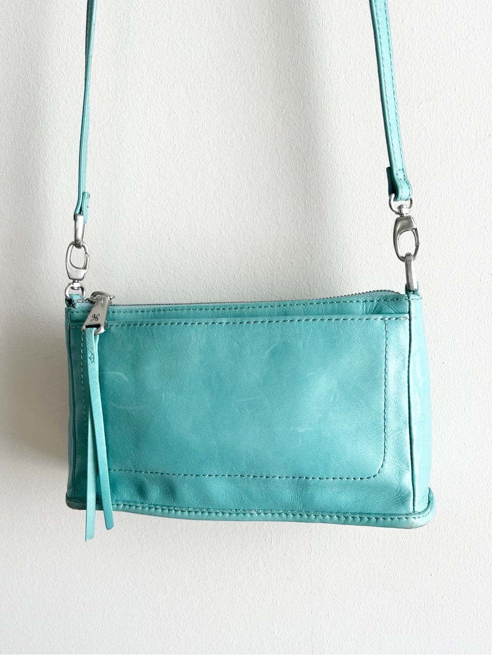 HOBO Cadence Crossbody Leather Bag w/ Adjustable Clip Strap Turquoise - Picture 3 of 10